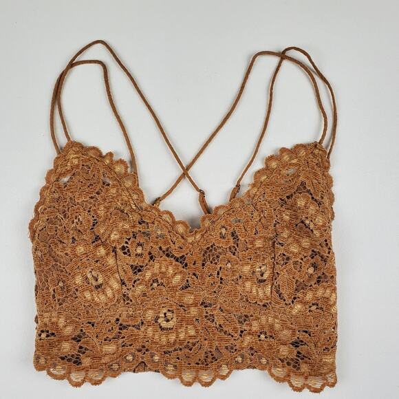 Free People One Celine Caramel Velvet Floral Lace Bralette Top Crop Tank Size XS - Picture 2 of 10